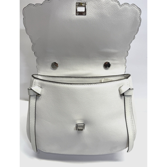 Michael Kors Cassie Large Satchel Leather Handbag Optic White Floral Cutout New - Picture 14 of 14